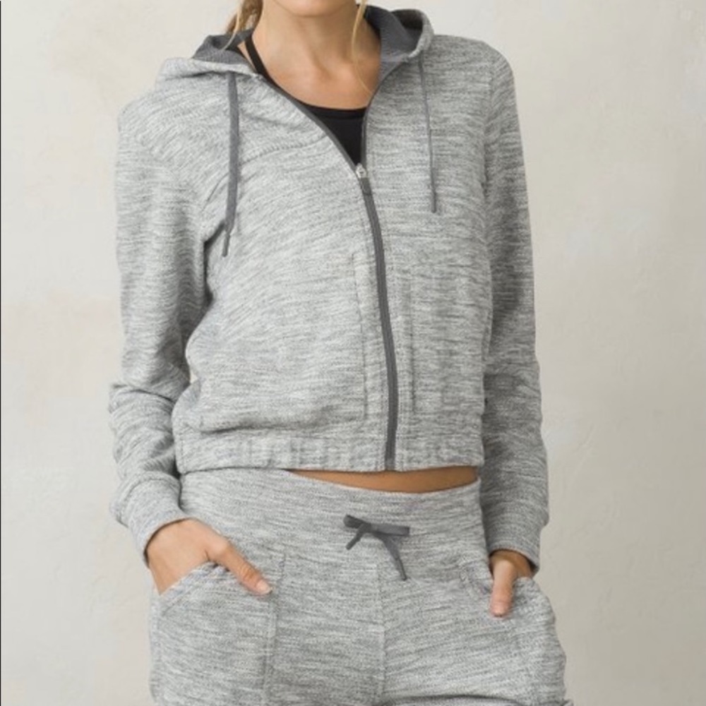 Prana Herringbone Print Full Zip Hoodie EUC